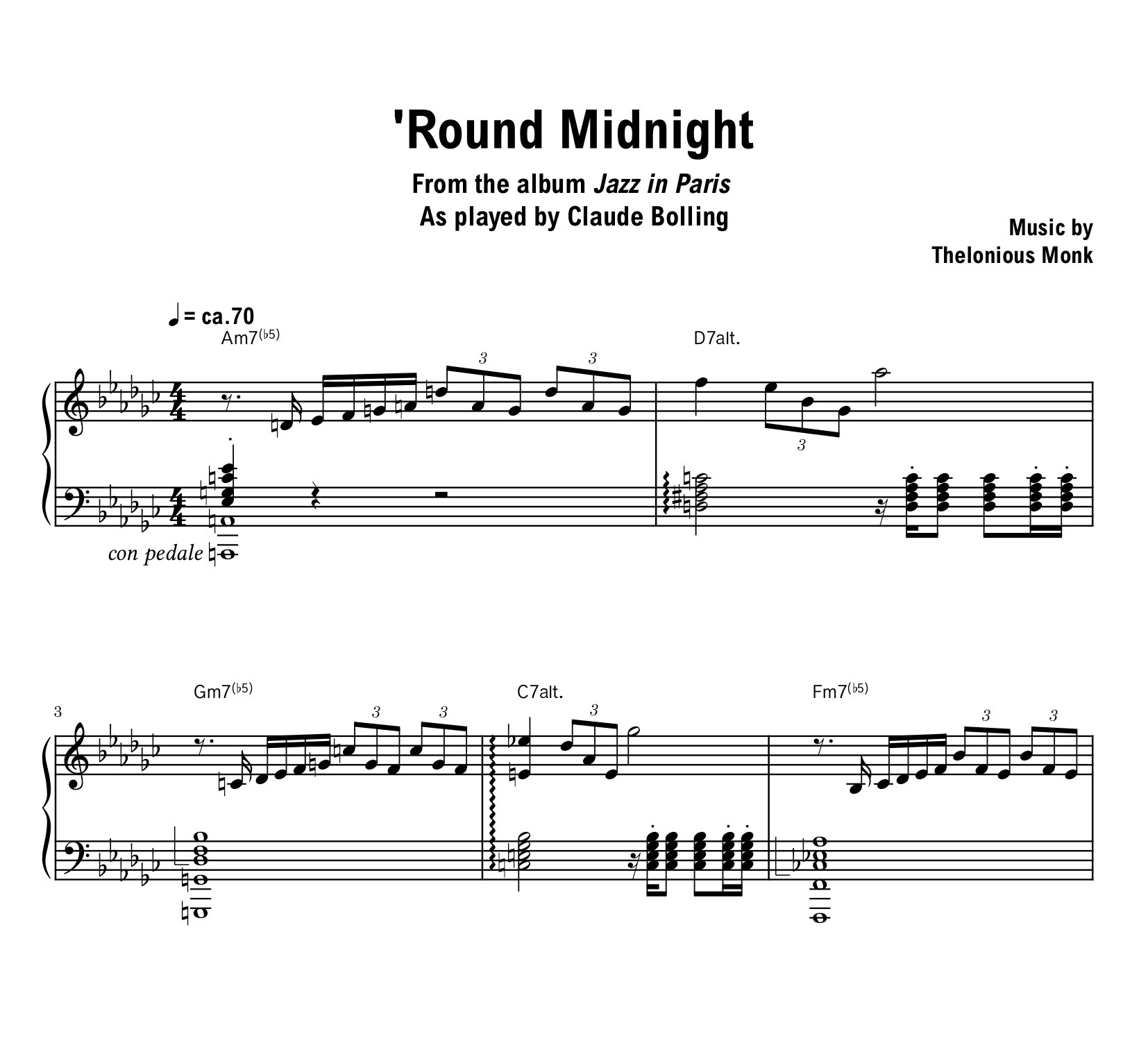 Claude Bolling - 'Round Midnight - Sheet music (PDF) product image (1)