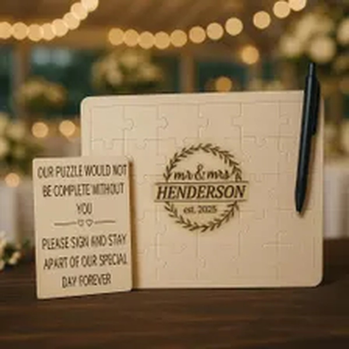 Wooden Wedding Puzzle Guest Book – Unique Custom Jigsaw Guestbook Alternative – Personalized Wood Guest Sign-In product image (6)