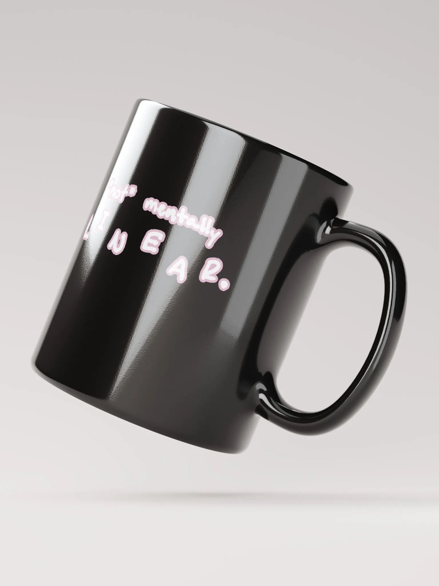 *not* mentally linear (lined design, #E1B9CE) glossy black mug product image (9)