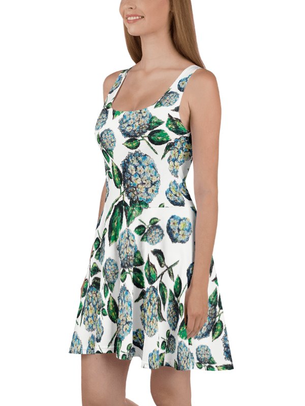Blue Hydrangea Blooms Skater Dress | Watercolor Floral Fit & Flare Dress | Monique Faella Designs™ product image (4)