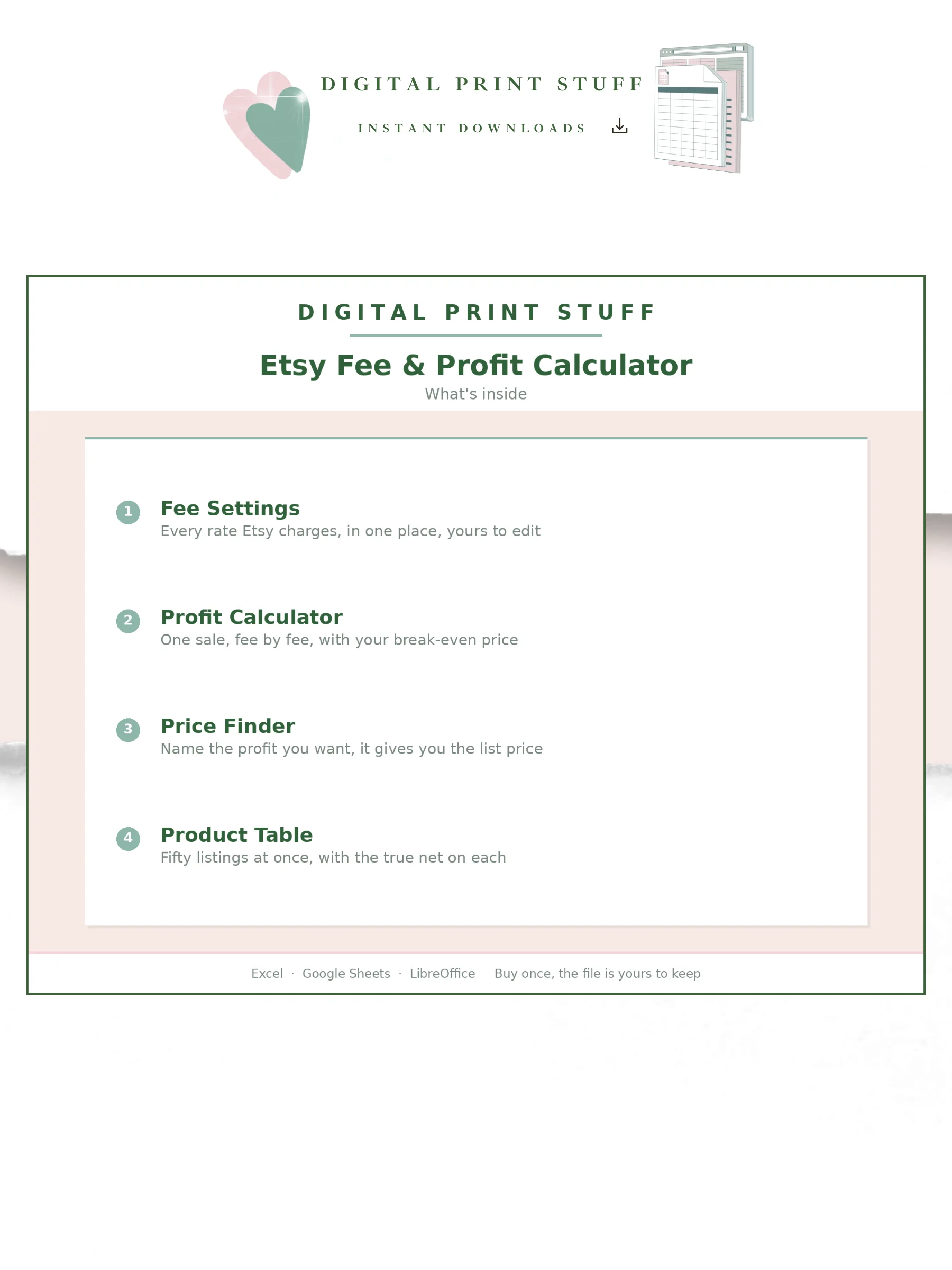 Etsy Fee Calculator Spreadsheet | Profit & Pricing Tool for Etsy Sellers | Excel & Google Sheets | Instant Downloadew Digital Product product image (4)