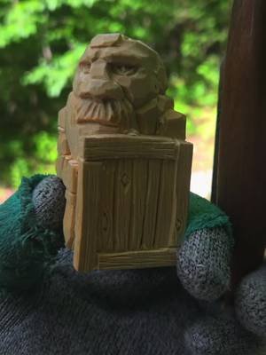 Hand carved Dwarf.  This guy is 3 inches tall, out of 1.5x1.5 inch stock.  Digging into a chess set of these guys finally, a little at a time. #woodcarving #fantasyartist #chess #whittling #woodcarver 