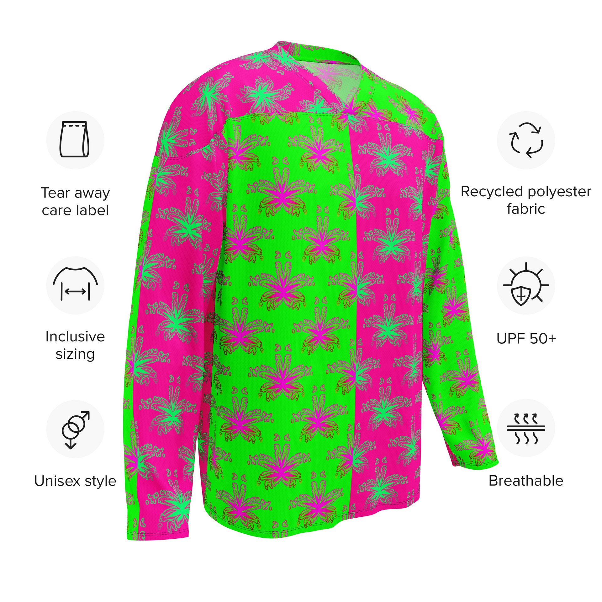 Pot Leaf Stoner Hockey Jersey, 420 Weed Rave Wear, Hot Pink Neon Green Ganja Cannabis Clothing, Pothead Party Festival Fashion product image (9)