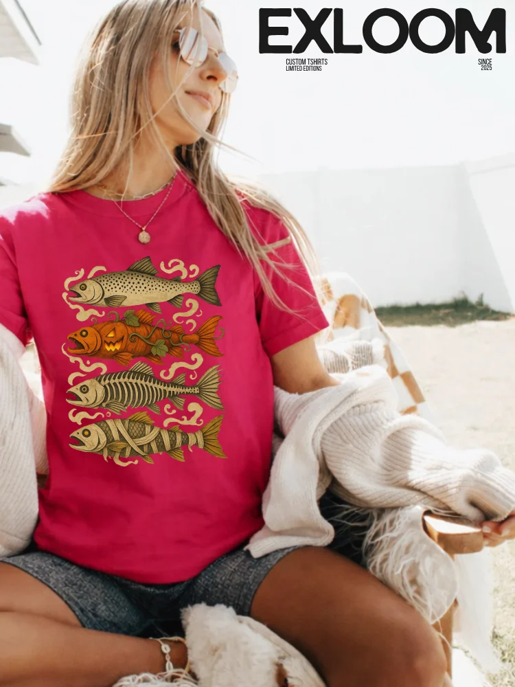 Halloween Trout Fish Ghost Pumpkin Skeleton Mummy T-Shirt product image (41)