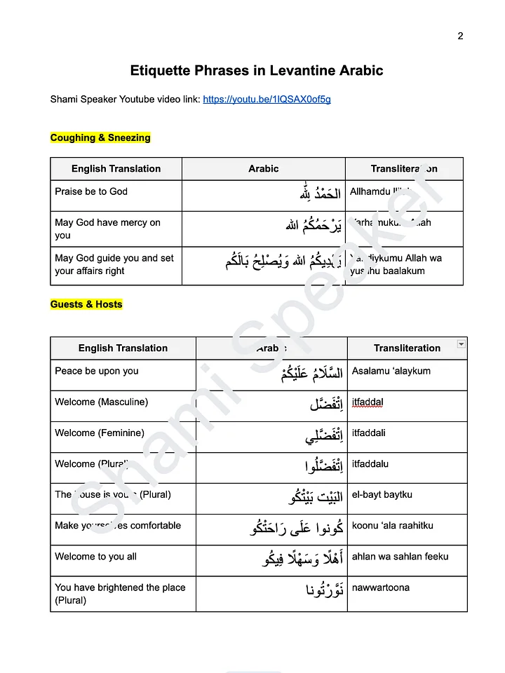 Etiquette Phrases in Levantine Arabic product image (2)