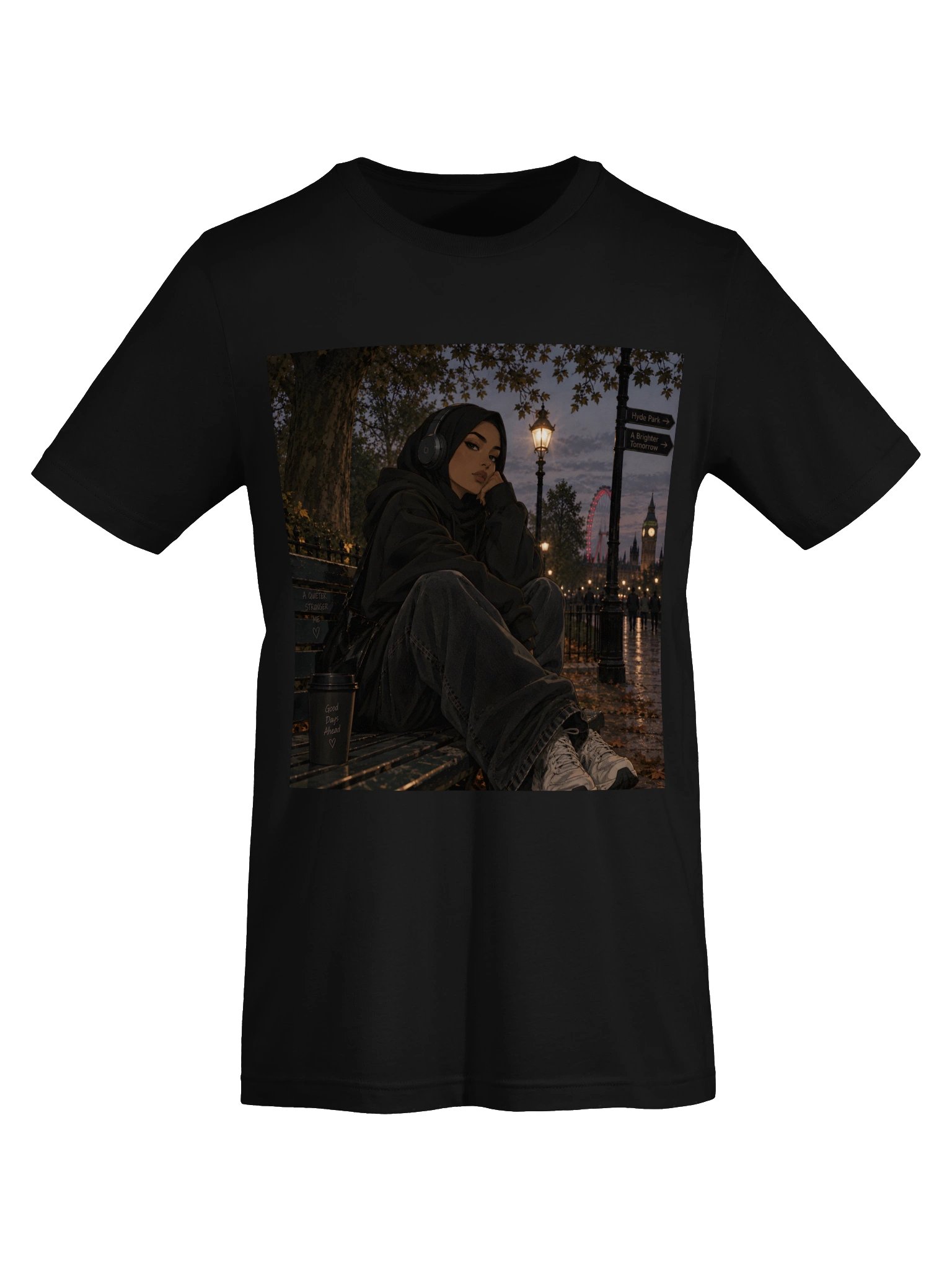 London Hijabi Girl Printed Unisex T-Shirt in Black | Muslim Illustrated Graphic Tee product image (5)
