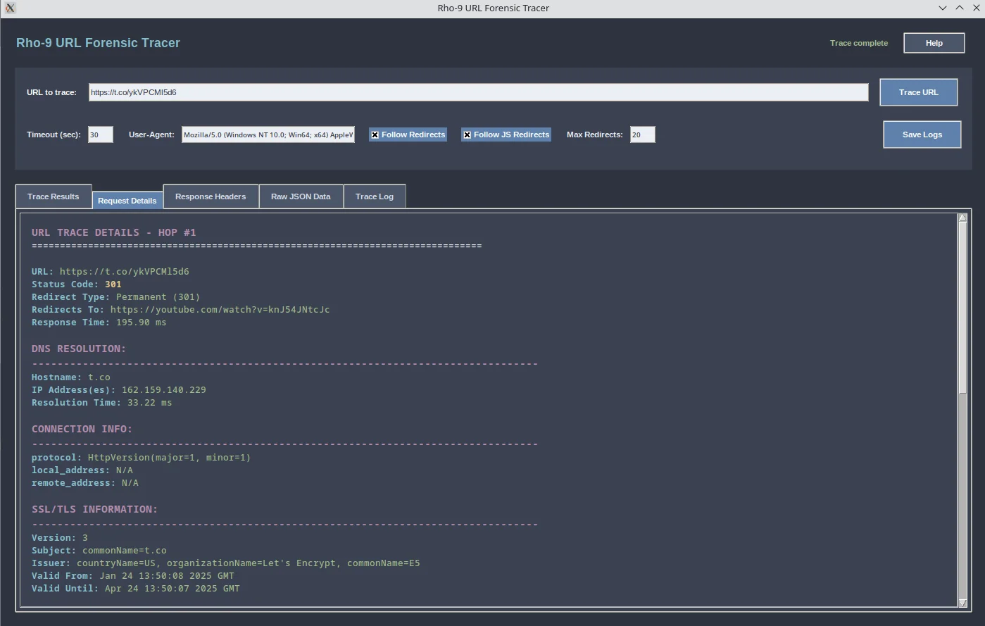 Rho-9 URL Redirect tracer(Linux+windows) product image (5)