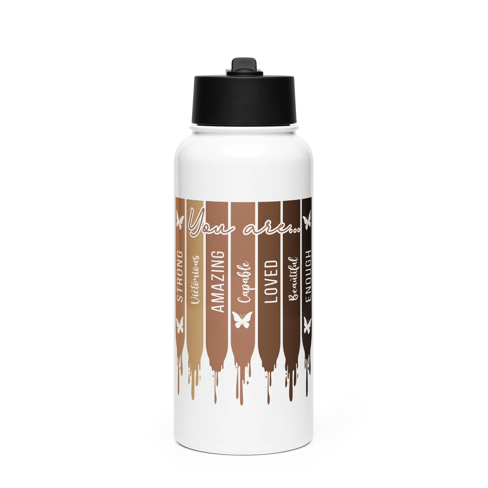 Melanin Stripes 32 oz Stainless Steel Water Bottle for Black Women product image (1)