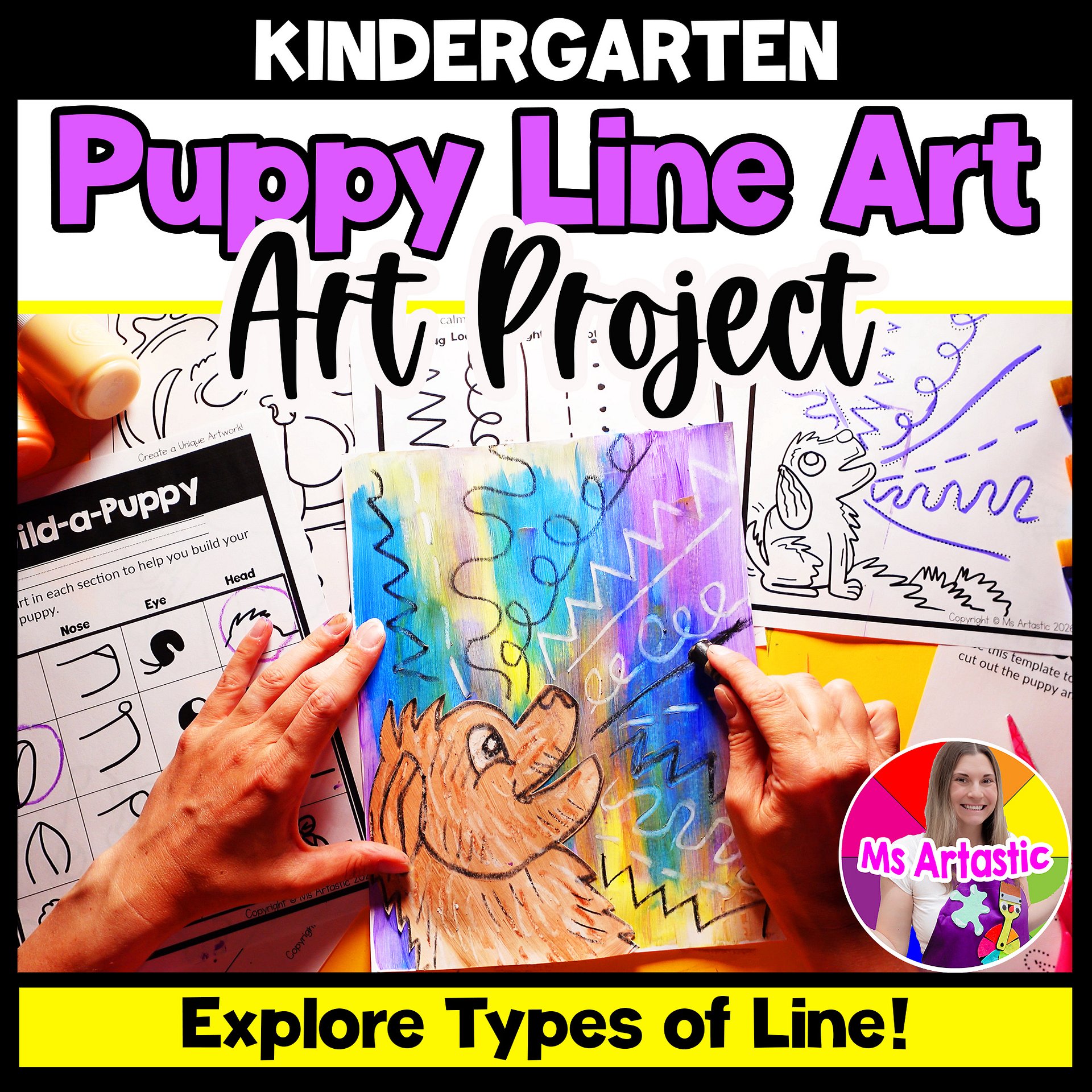 Kindergarten Art Activity Puppy Line Art Lesson Types of Lines Art Project product image (1)