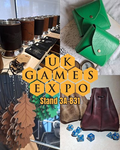 UK Games Expo is getting very close now, and honestly I cannot wait.

Come find us at Stand 3A-831 for leatherwork, dice gobl...