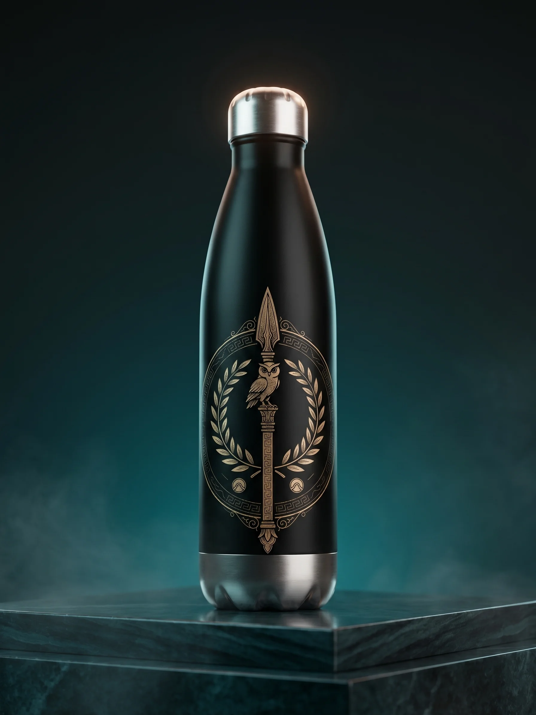 Athena Owl Stainless Steel Water Bottle – Greek Mythology Spear & Laurel Design product image (2)