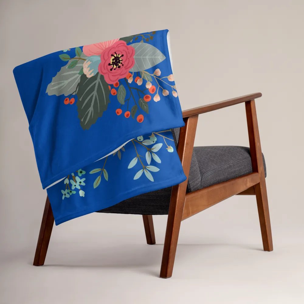 Flower on Black and Blue Pattern Throw Blanket | Floral Pattern Blanket product image (4)