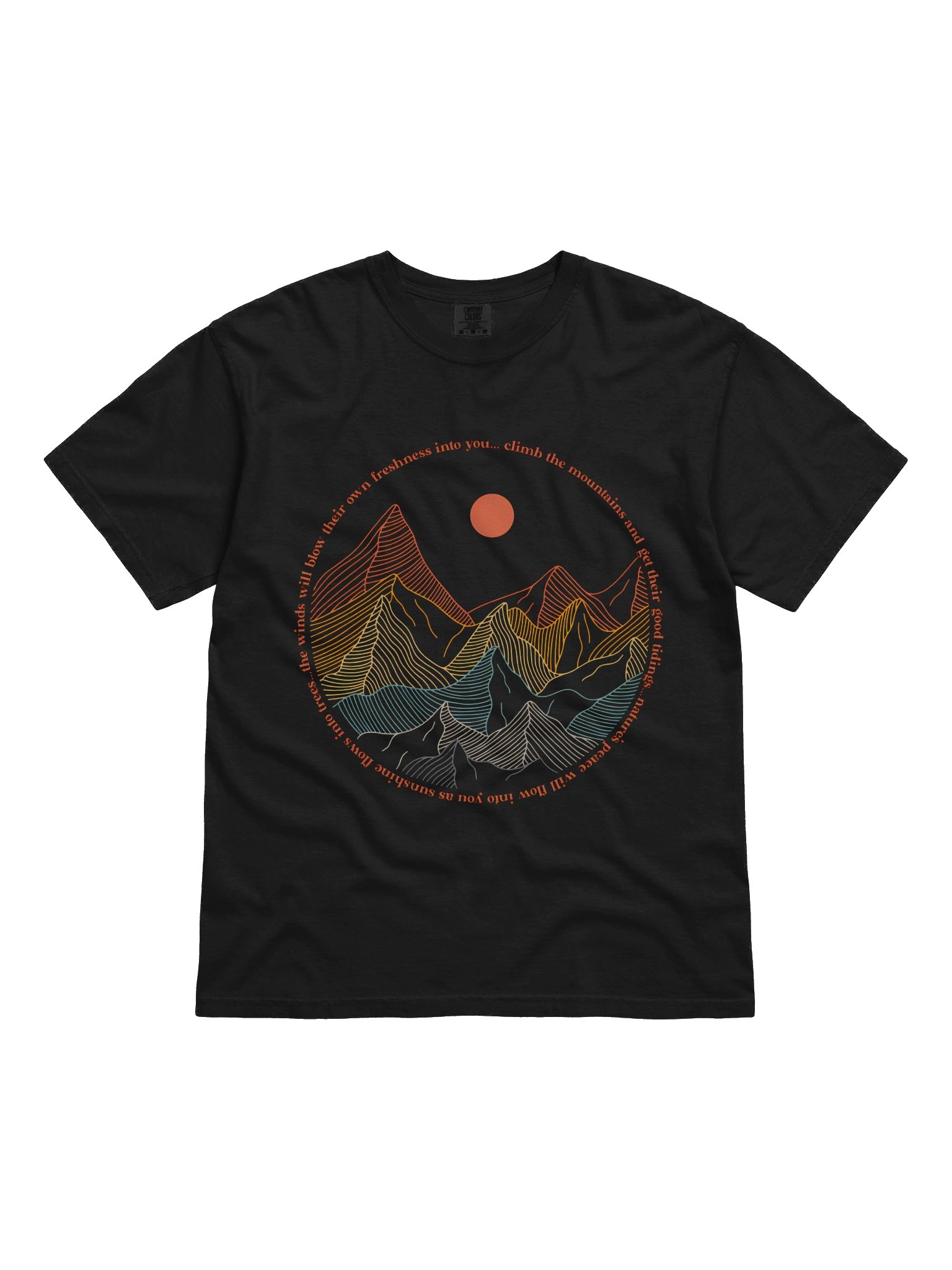 Climb The Mountains John Muir Quote T-Shirt – Retro Circular Mountain Line Art Tee product image (1)