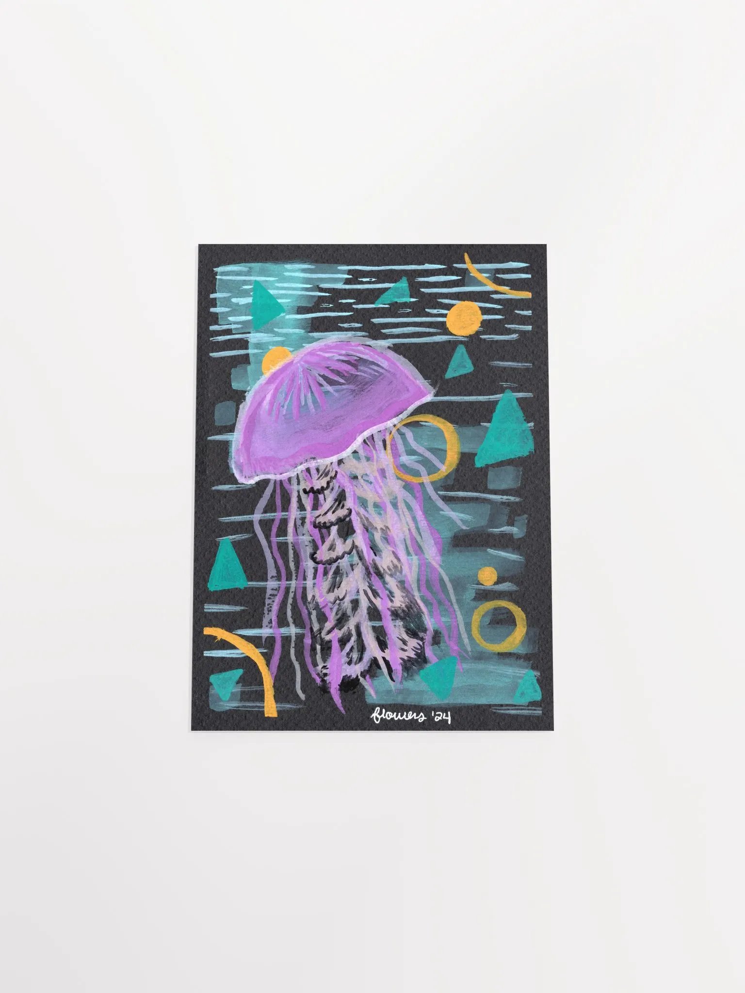 shapely jellyfish - gouache on black paper - print product image (14)