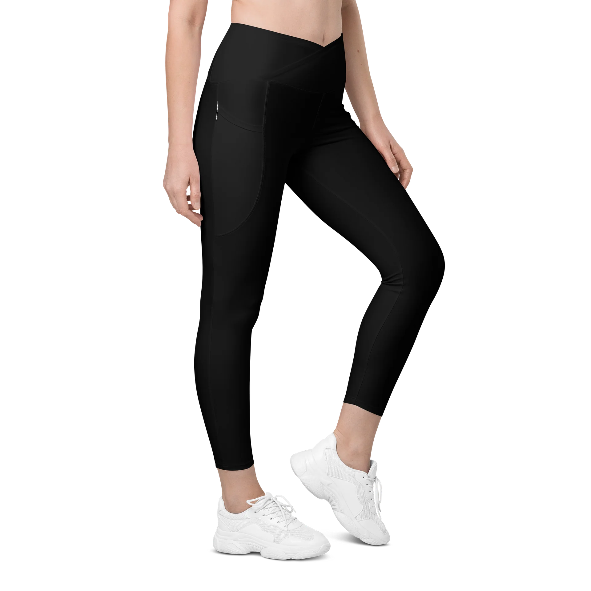 Sleek Black Crossover Leggings with Pockets product image (5)