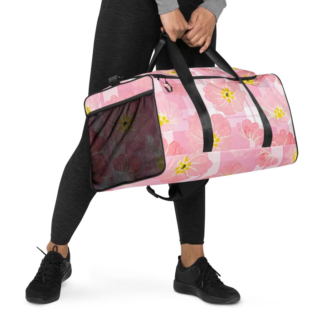 Pink Hibiscus Gingham Duffle Bag product image (6)