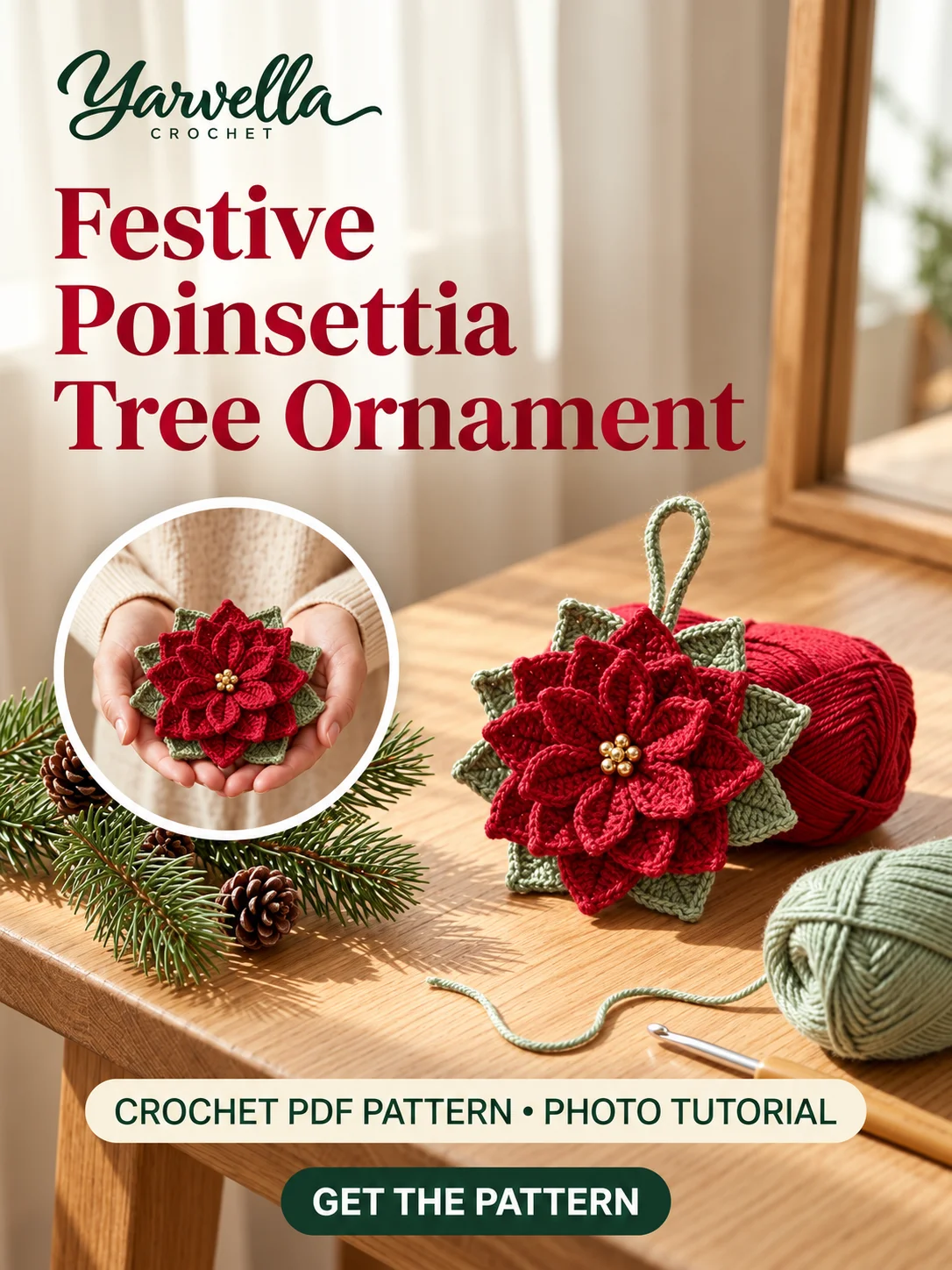 3D Christmas Poinsettia Ornament Crochet Pattern PDF – Holiday Tree Decor product image (4)