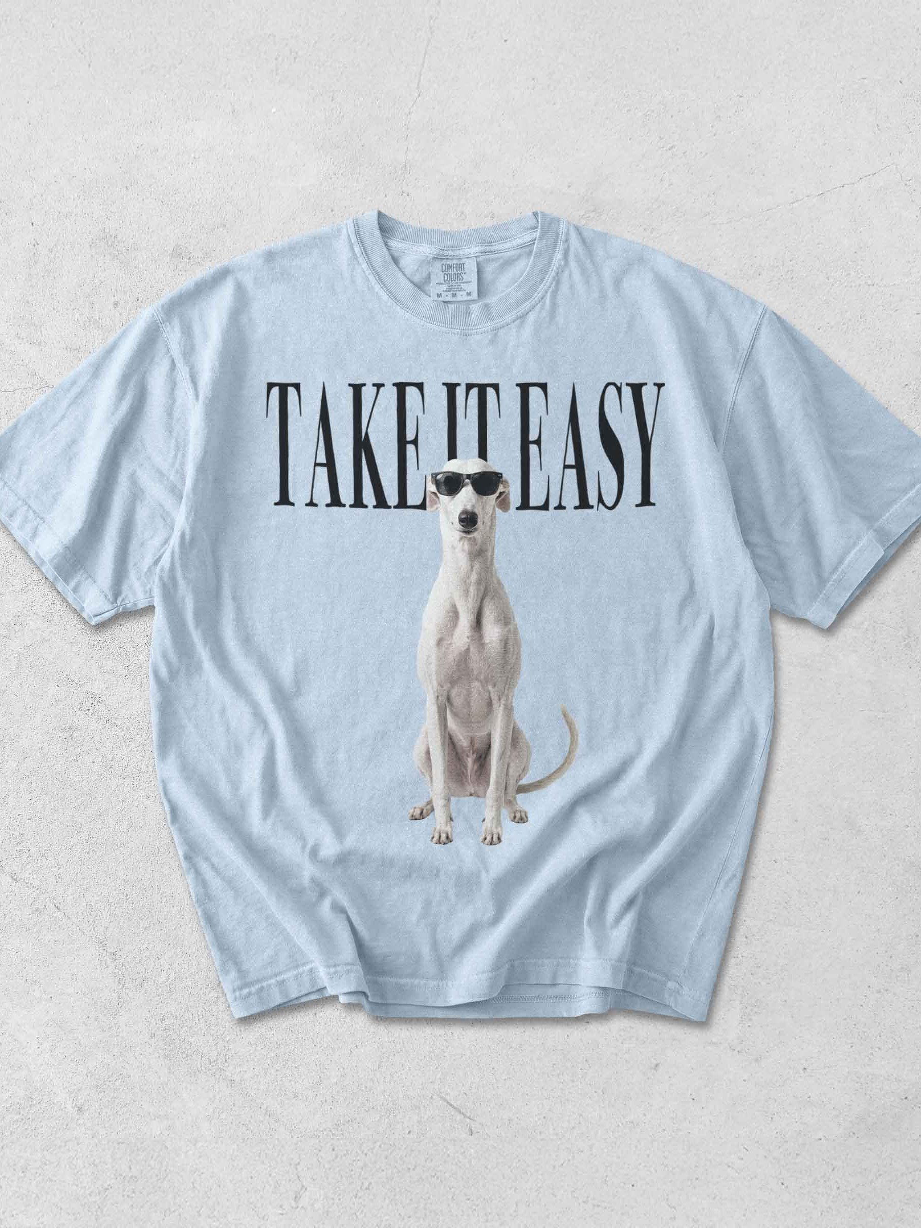 Take It Easy '90s Pop Vintage-Style T-Shirt for English Greyhound(White) Owners product image (1)