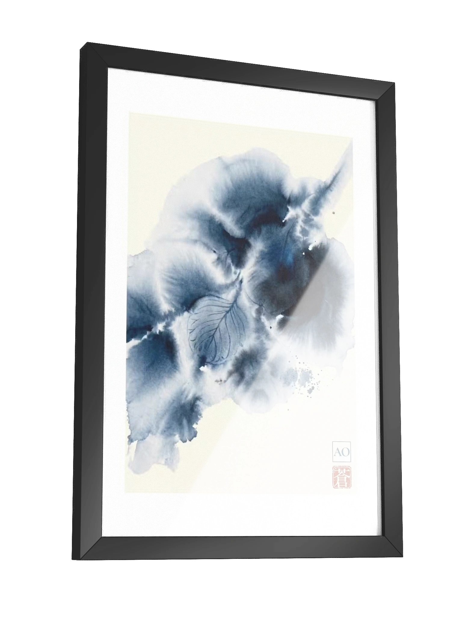 Japanese Ink Art Print | Indigo Eucalyptus No.07 | Framed Wall Art - AO Japan Blue product image (3)