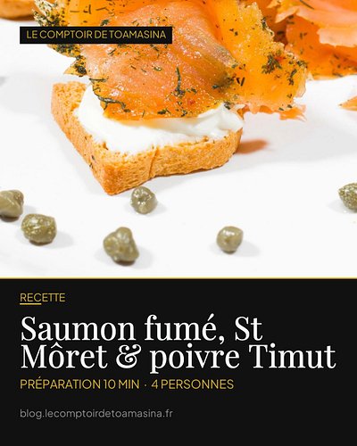 🐟 L'apéritif qui a l'air d'un resto étoilé : bouchées de saumon fumé au St Môret et poivre Timut.

Le poivre Timut du Comptoi...