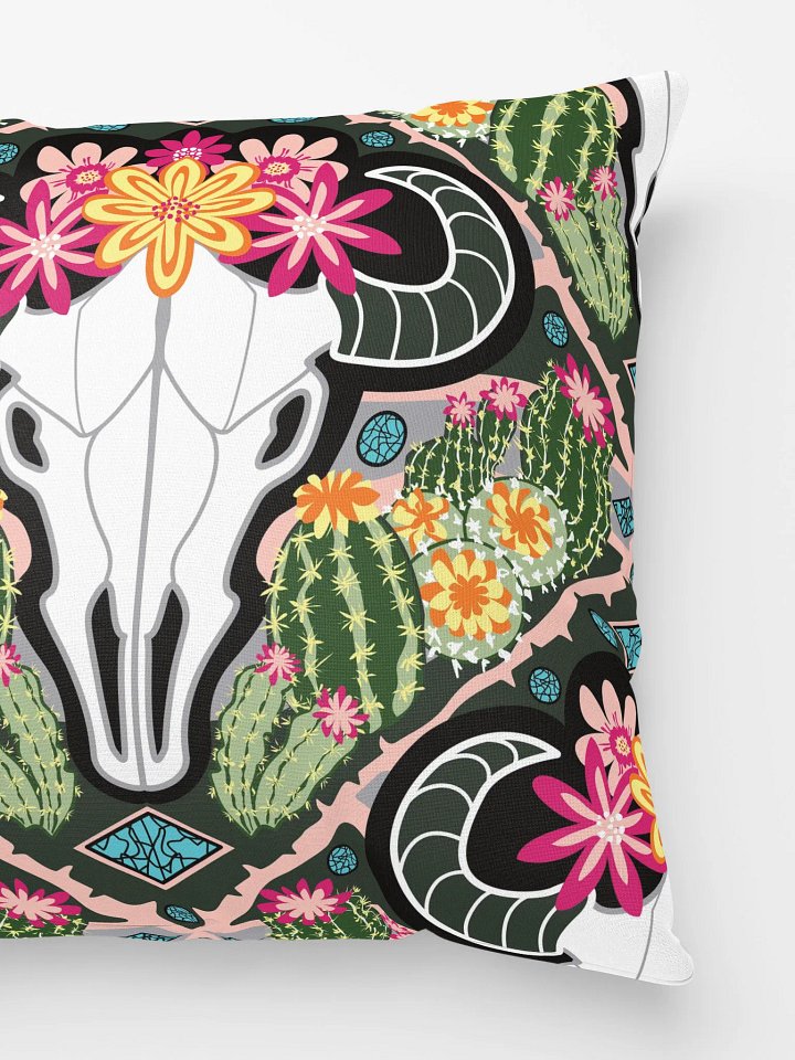 Western Americana Cacti Cow Pillow | by Monique Faella Designs™ | All-Over Print Pillow | Classic Comfort | Machine-Washable | Hidden Zipper | 100% Polyester product image (2)