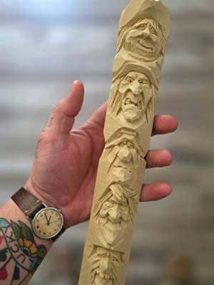 A new woodcarving study stick acquired!  This one is from Bob Thurston, CCA carver, showing off caricature faces and expressions.   Its just a really neat stick to study and look at.  Gonna get a lot out of this one!  😀😀 #woodcarving #whittling #woodart #caricaturecarving #caricature 