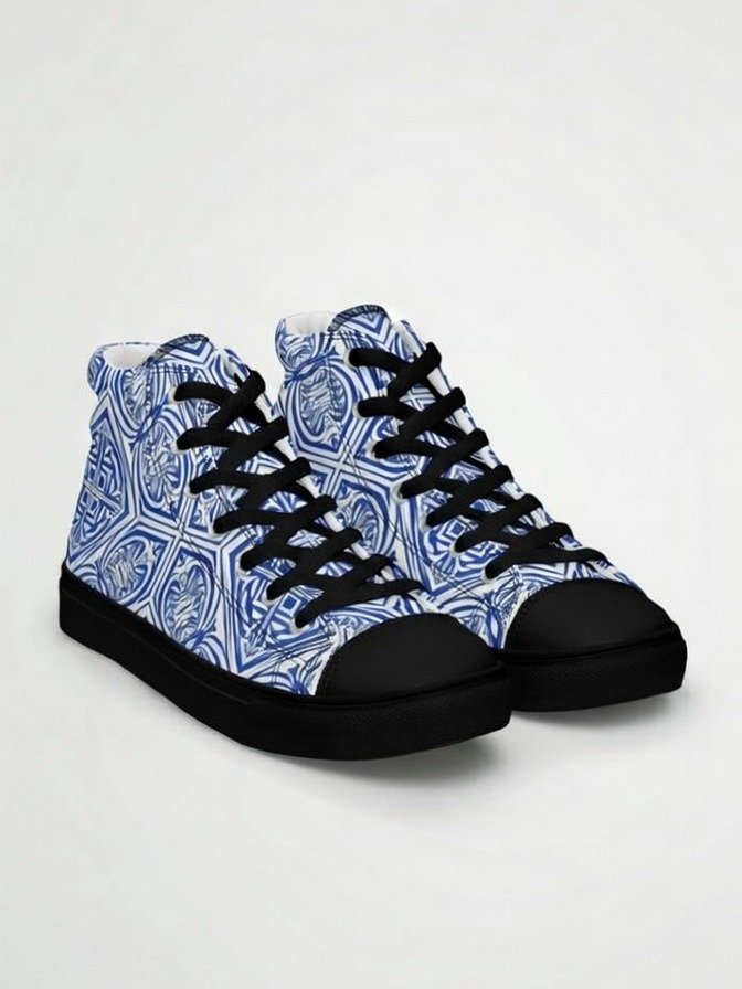 Symmetry Blue Men’s High Top Canvas Shoes – Streetwear Sneakers with Modern Geometric Design product image (1)