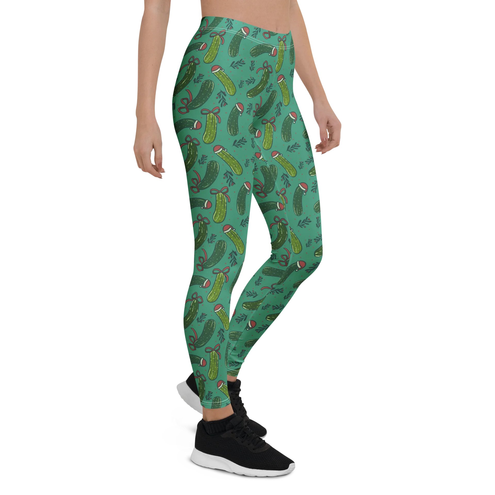 Christmas Pickles Pattern Leggings, Dark Green product image (6)