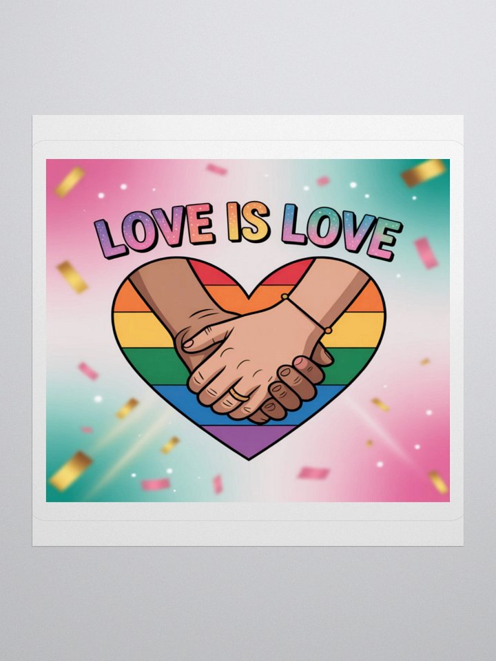 Love Is Love Pride Sticker - Rainbow Heart with Interlocking Hands Design product image (3)