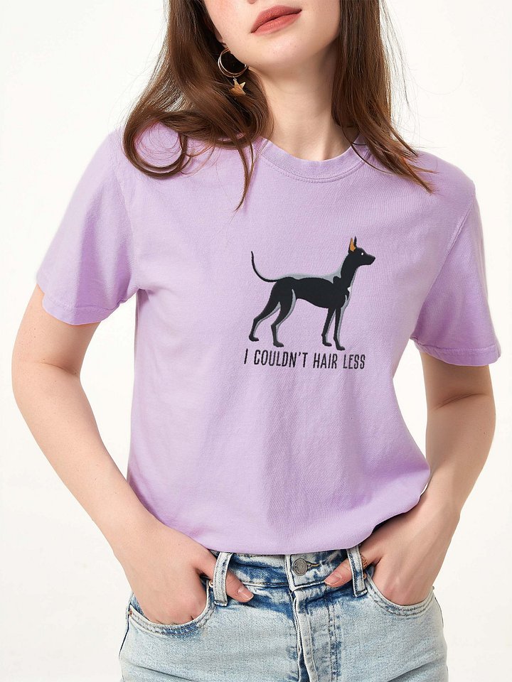 I Couldn't Hair Less T-Shirt(Embroidered) of a Mexican Hairless Dog/Xoloitzcuintli(Black, Coated) product image (2)