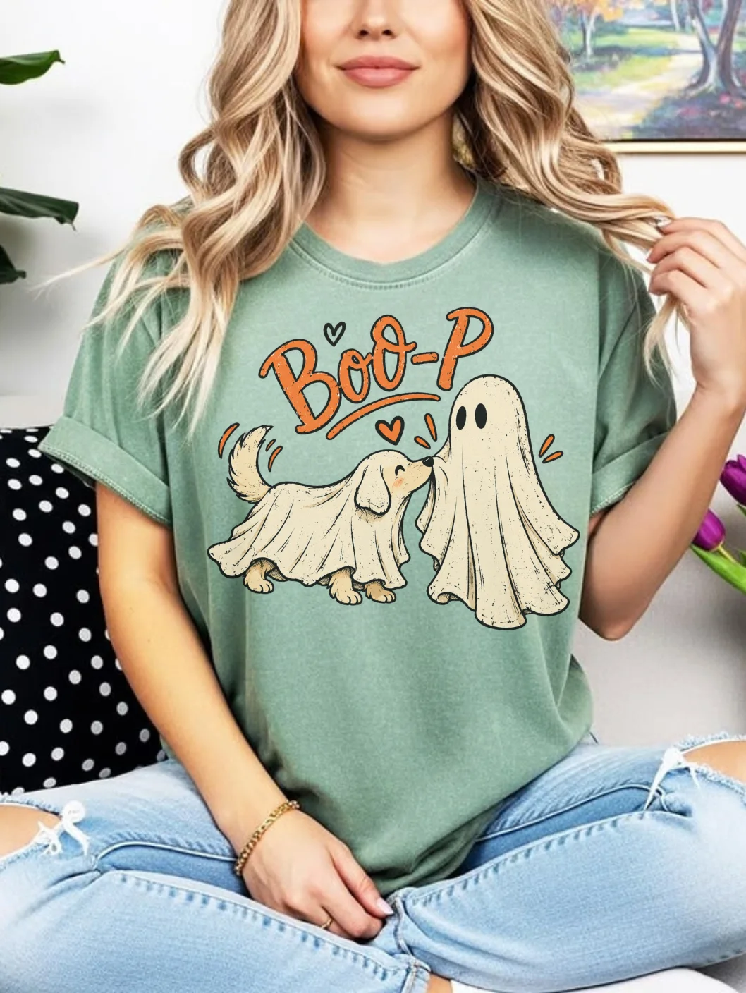 Boo-P Ghost Dog Halloween T-Shirt, Cute Spooky Dog Tee, Ghost Costume Shirt, Funny Halloween Shirt, Dog Lover Gift, Vintage Halloween Tee product image (3)