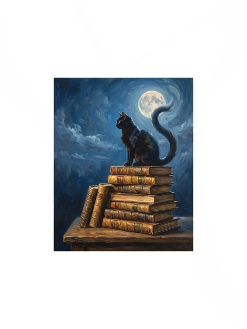 Moonlit Library Cat Poster