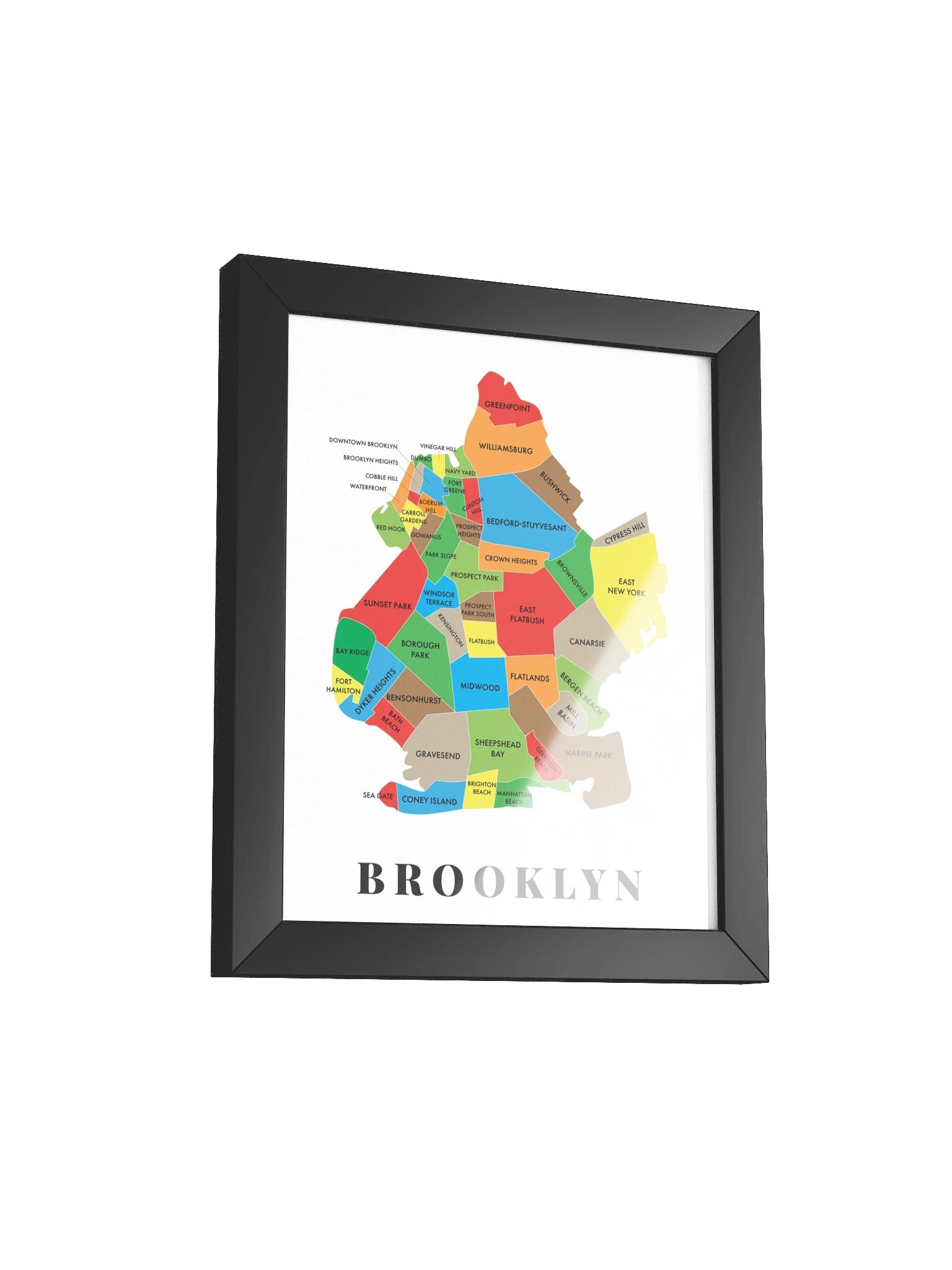 Brooklyn Neighborhood Map (Bright) [all] | Framed product image (2)