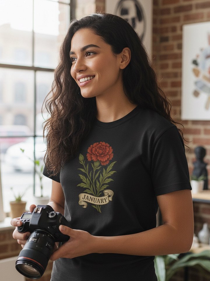 January Birth Flower Shirt – Carnation Vintage Floral T-Shirt | January Birthday Gift for Women product image (1)