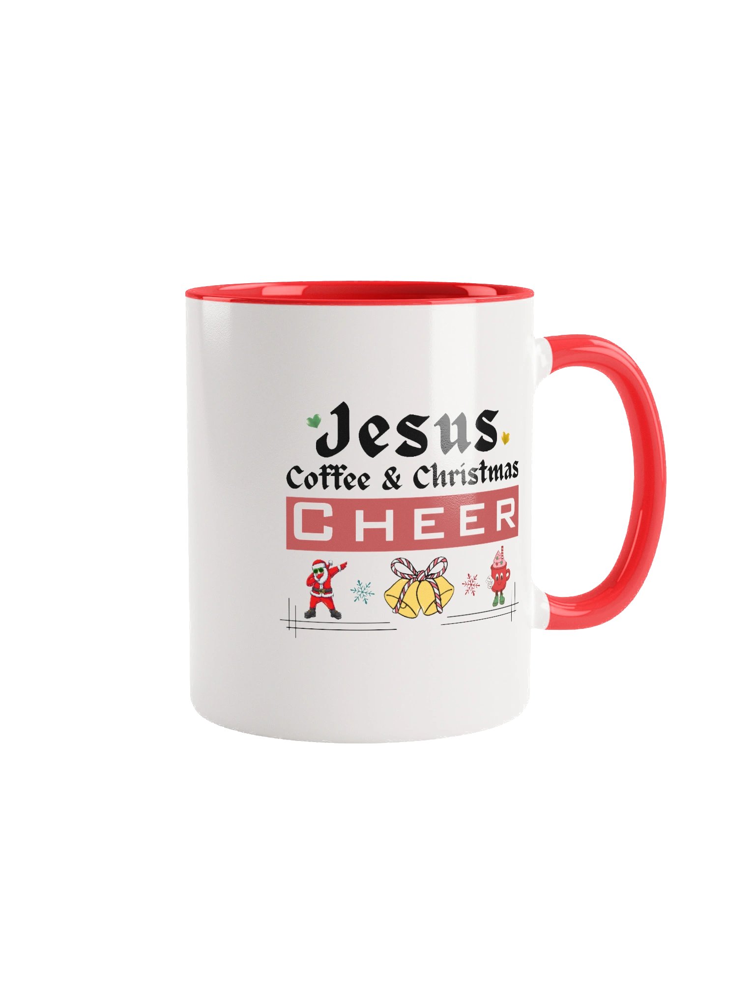 Jesus, Coffee, & Christmas Cheer! Two-Tone 11 & 15 oz Mug | Christian Christmas Mug with Red Accent | Holiday Gift for Believers & Moms product image (1)