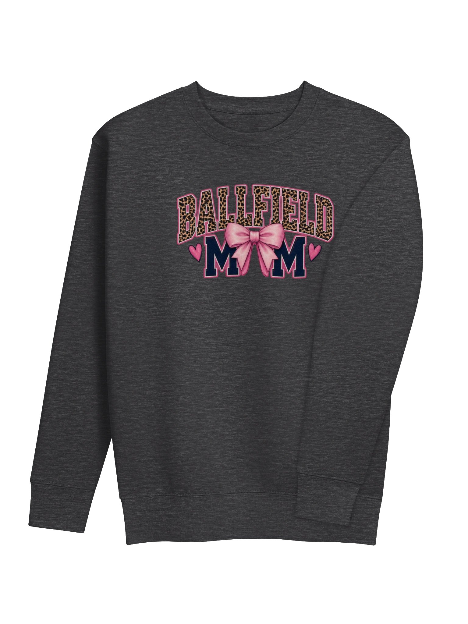 Ballfield Mom Crewneck Sweatshirt | Leopard Letters Pink Bow Sports Mom Sweatshirt product image (4)