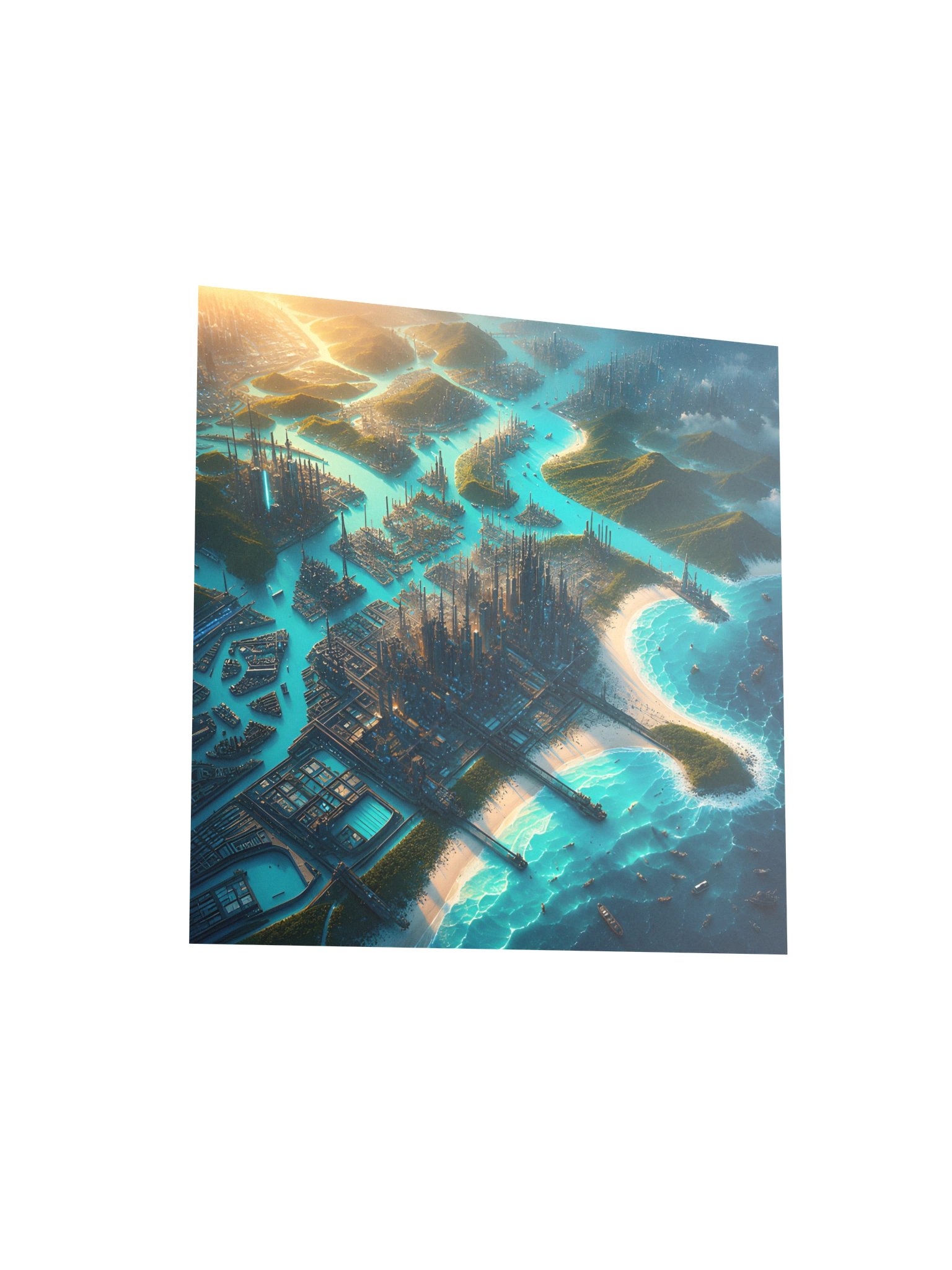 Futuristic Coastal City Art Print | Sci-Fi Ocean Metropolis Wall Decor product image (4)
