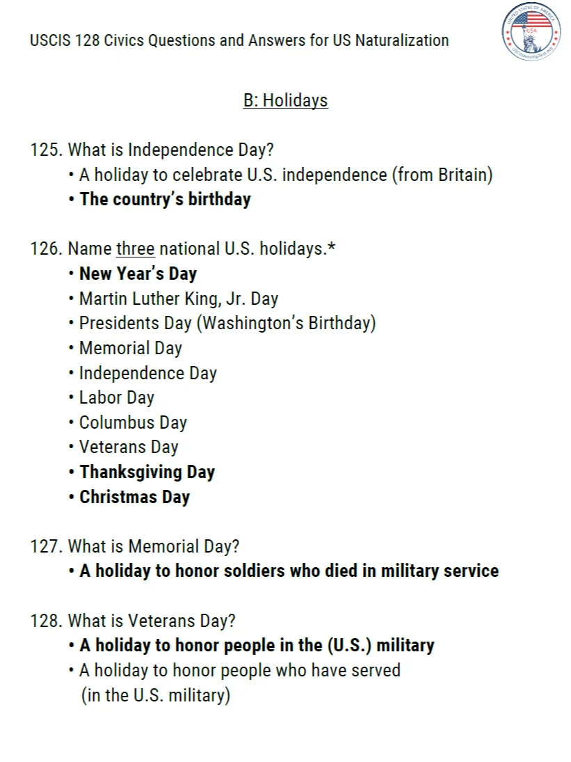 USCIS Official 128 Civics Questions and Answers product image (3)