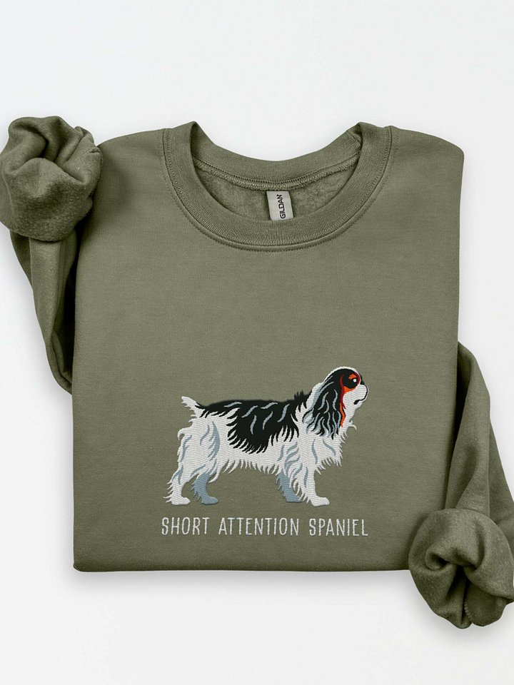 Short Attention Spaniel Sweatshirt (Embroidered) of an English Toy Spaniel(Tricolor) product image (1)