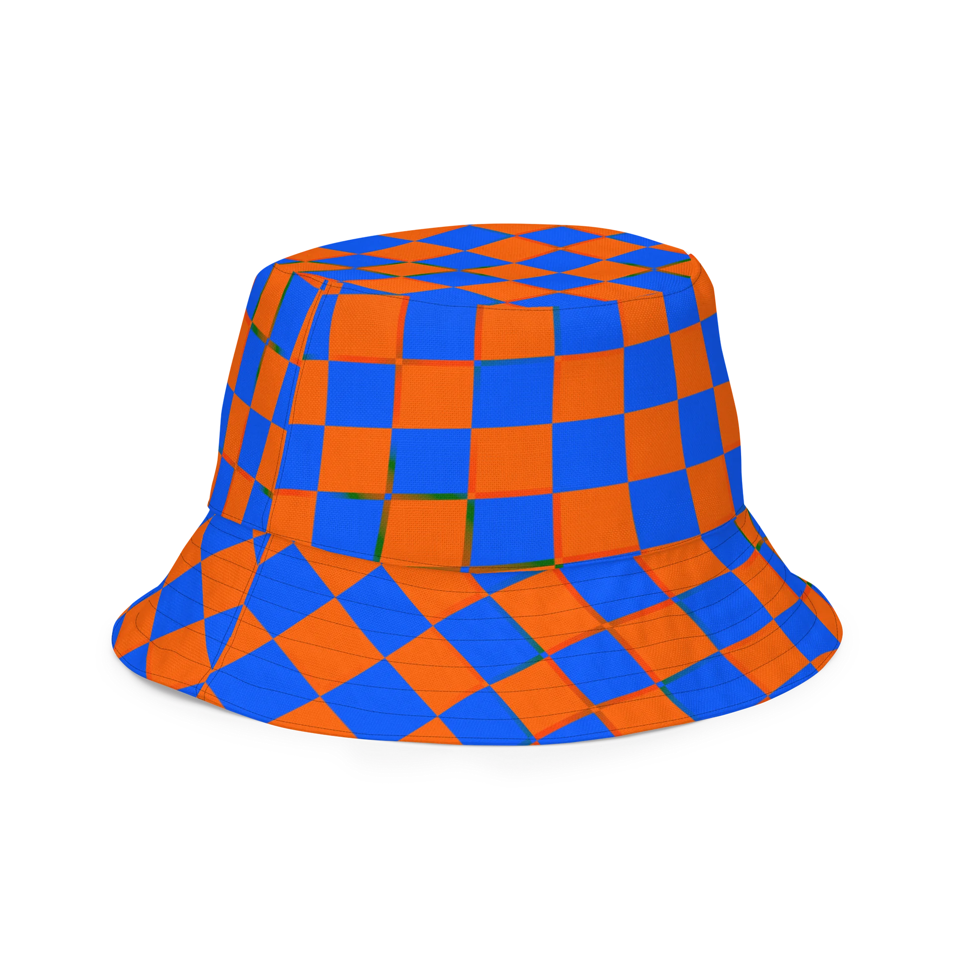 Checkers Cannabis Art Bucket Hat, Stoner Retro Rave Accessory, Pot Leaf 420 Festival Fashion, Blue Orange Black Twisted Weed Alt EDM Style product image (6)