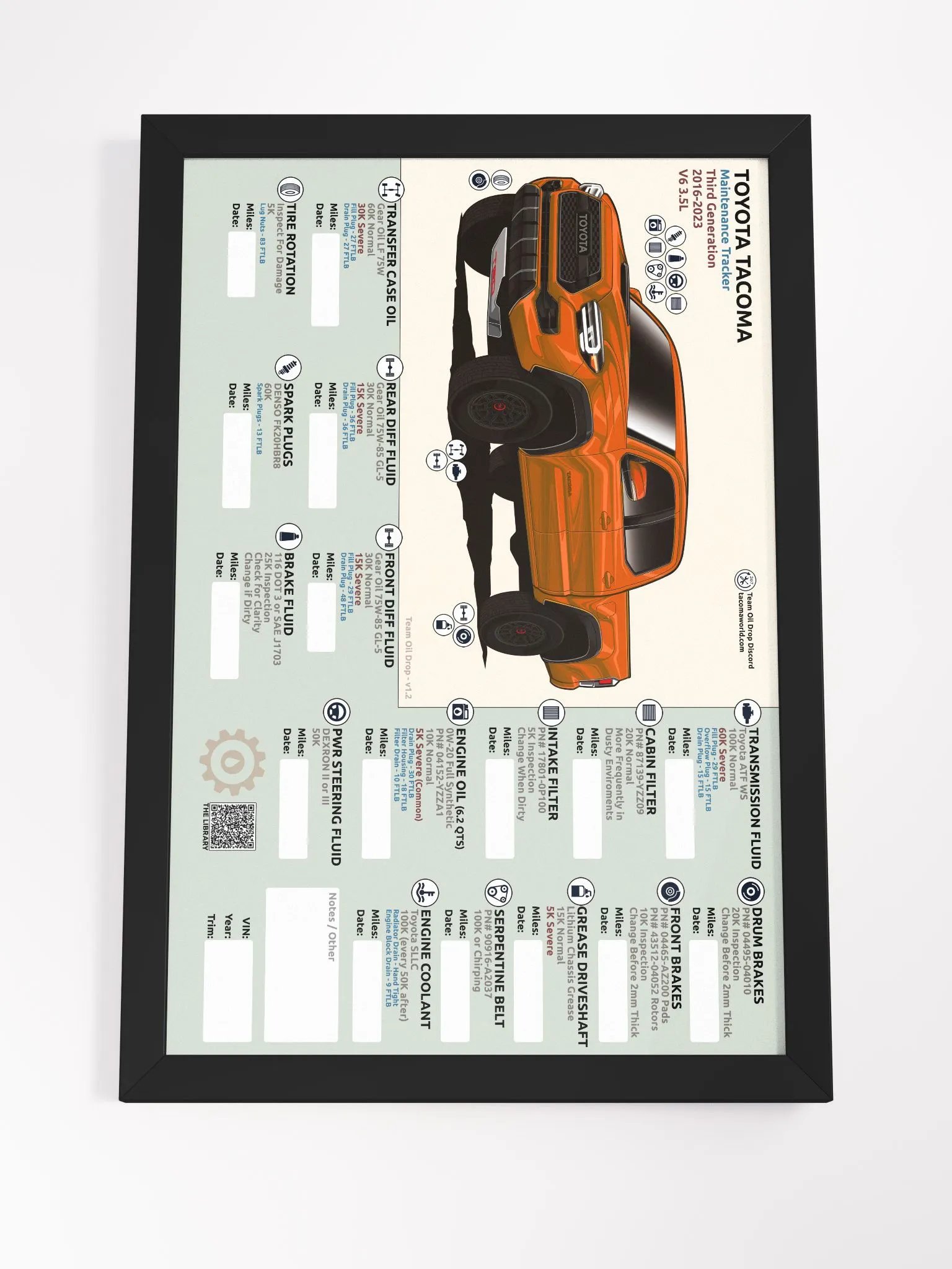 3RD GEN MAINTENANCE TRACKER V1.2 - Octane / Home Depot (FRAMED) product image (5)