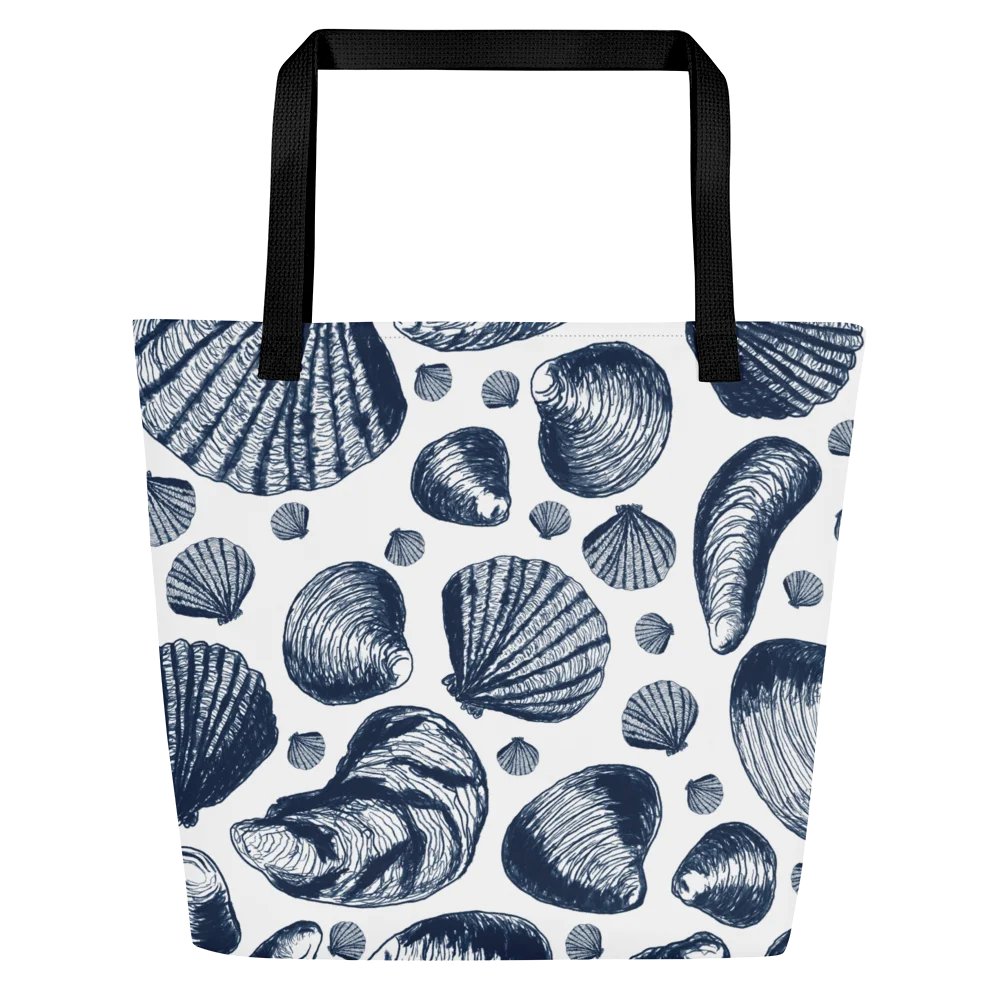 New England Tidal Treasures | Dark Blue Shell Illustrations on Crisp White | Tote Bag by Monique Faella Designs™ product image (1)