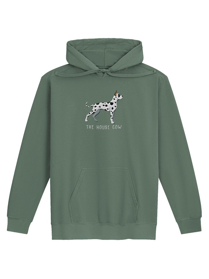 The House Cow Premium Hoodie (Embroidered) of a Great Dane(Harlequin, Cropped Ears) product image (9)
