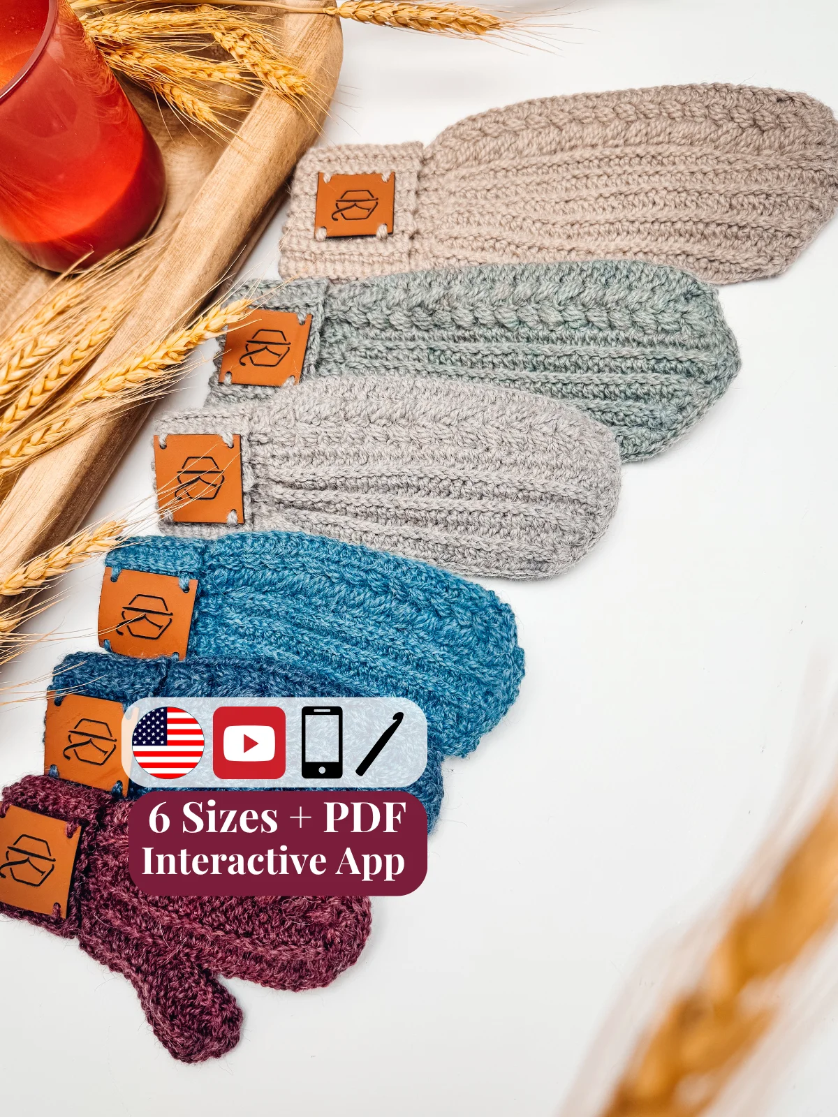 Autumn Wheat Crochet Mittens Pattern (6 Sizes) product image (1)