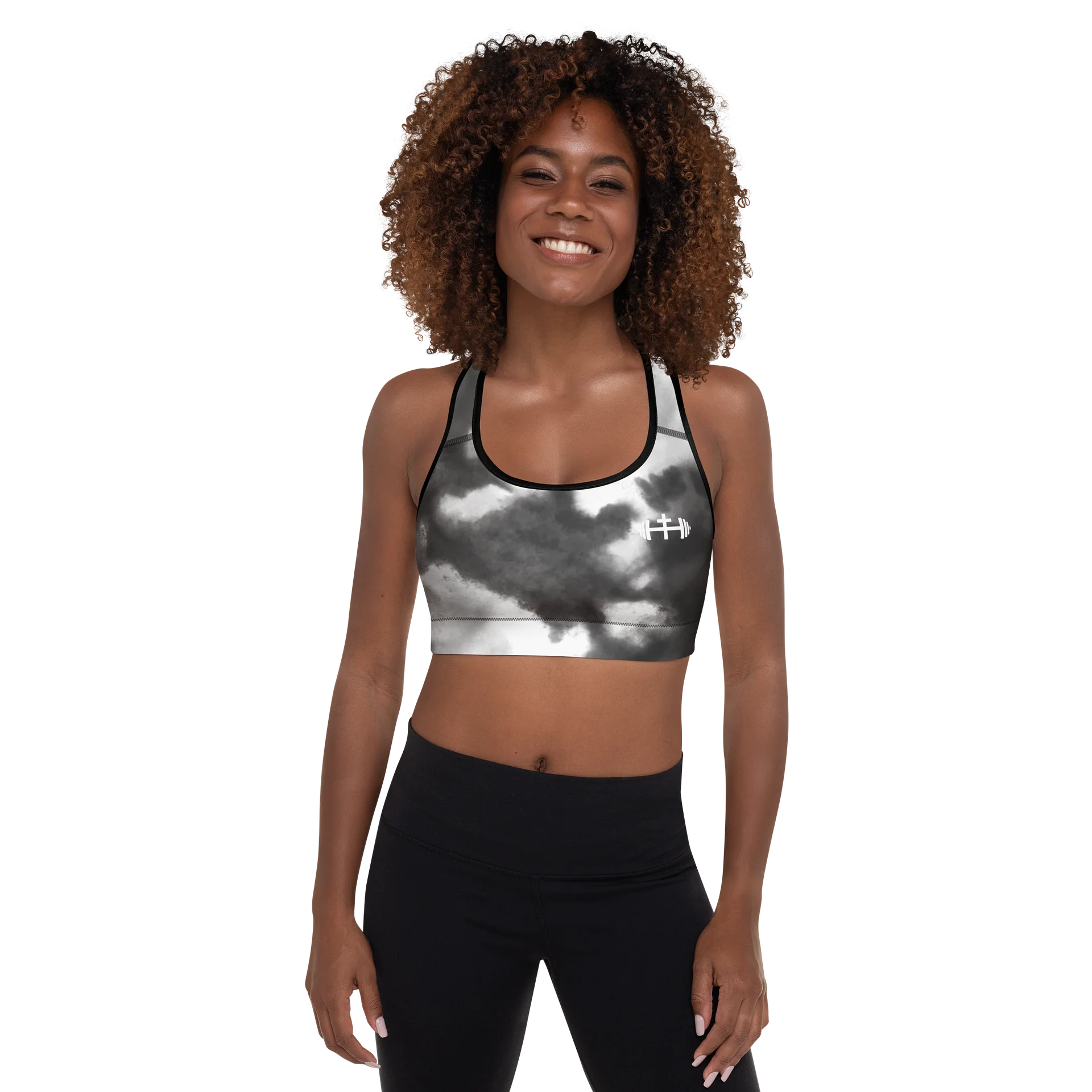 His House Womens Padded Sports Bra - B&W Tie Dye product image (4)