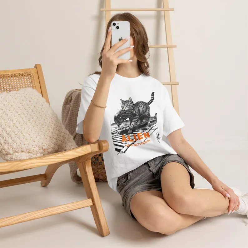 Cat Carrying Alien Helmet T-Shirt Retro Illustration product image (125)