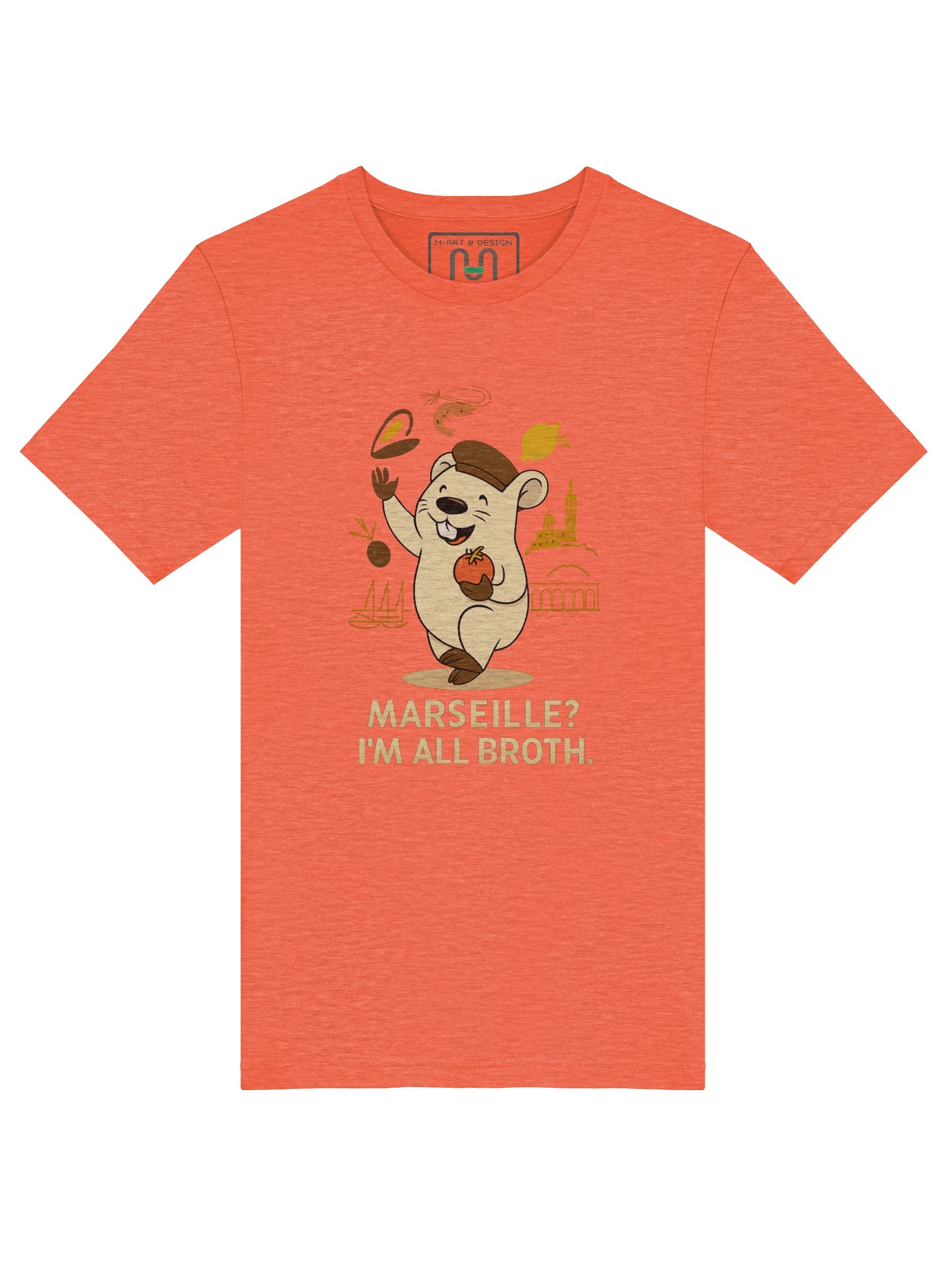 Funny Marseille Food Pun Shirt – Cute Beaver France Tee with Seafood Icons – “I’m All Broth” | art.4uand.me product image (5)