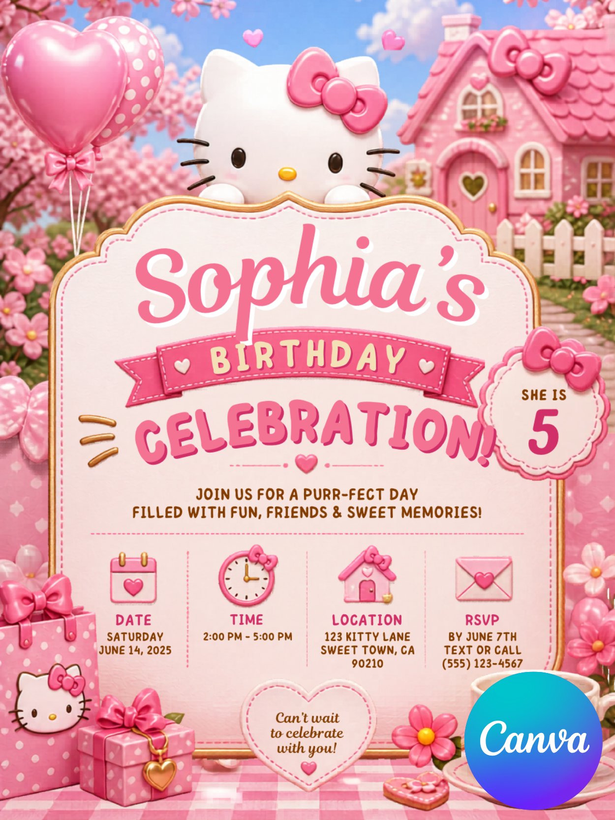Hello Kitty Birthday Invitation Template product image (1)