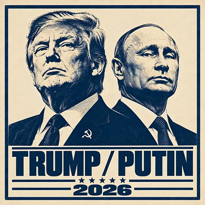 Square Trump / Putin 2026 parody campaign artwork.