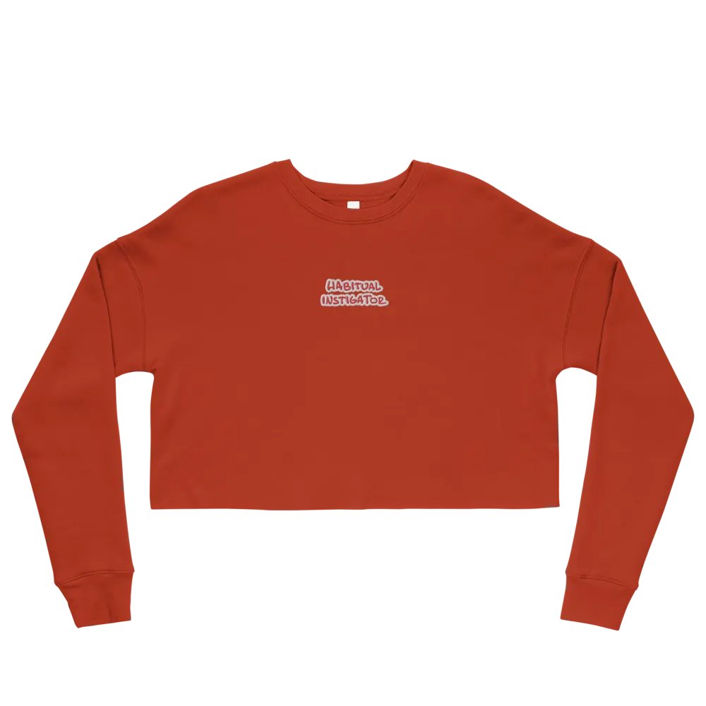 HABITUAL INSTIGATOR (red & white) embroidered fleece crop crew product image (2)